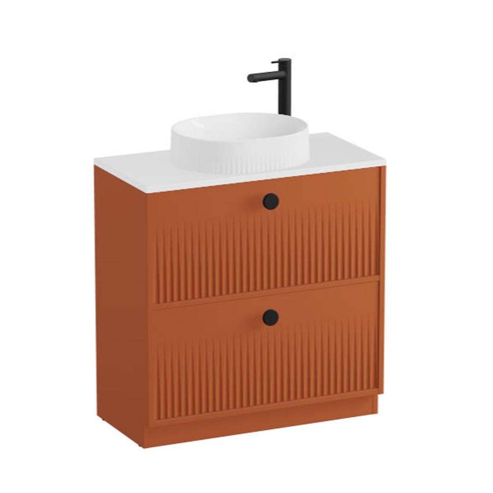 Vado Safari Fluted 600mm Terracotta Floorstanding Vanity Unit & Gloss Worktop